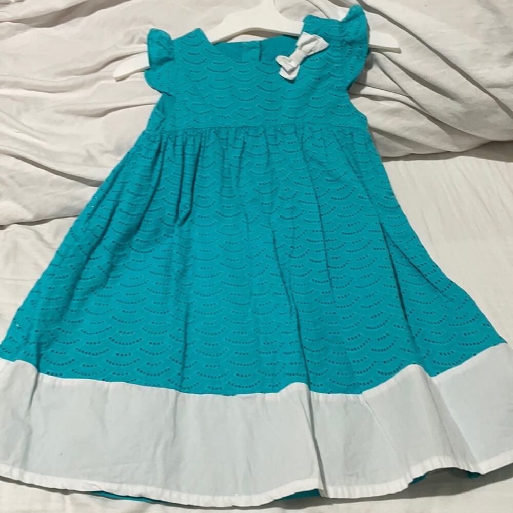 Gymboree 5t turquoise white eyelet dress lined worn once euc